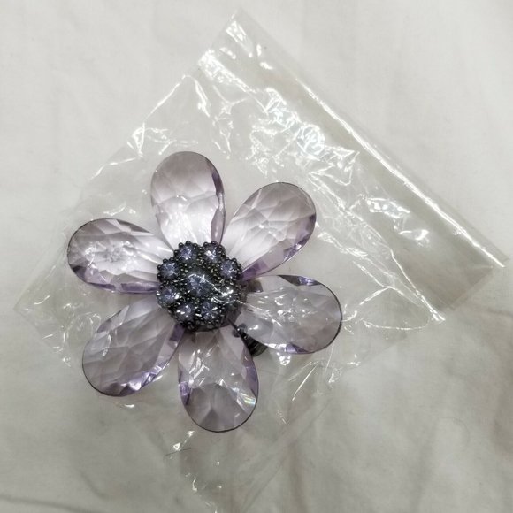 Extra Large Womens Purple Teardrop Crystal Flower Stretch Fashion Cocktail Ring - Picture 12 of 12